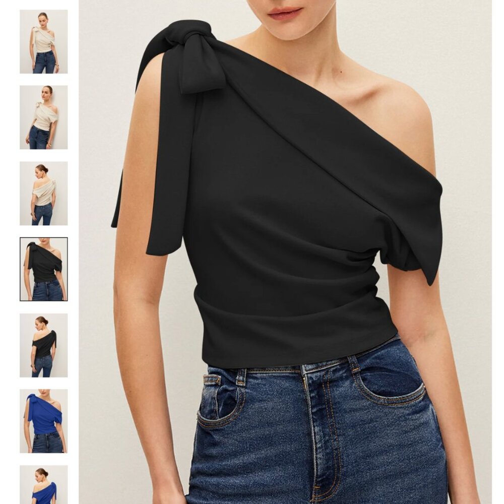 Commense One-Shoulder Top With Bow Detail